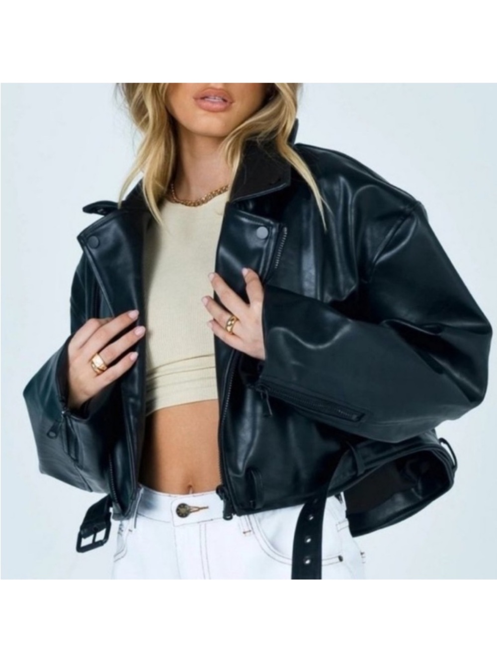 Lioness Cropped Faux Leather Moto Jacket